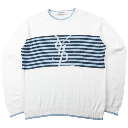 Vintage 2000s YSL Yves Saint Laurent Striped Jumper Size M | Medium, Blue