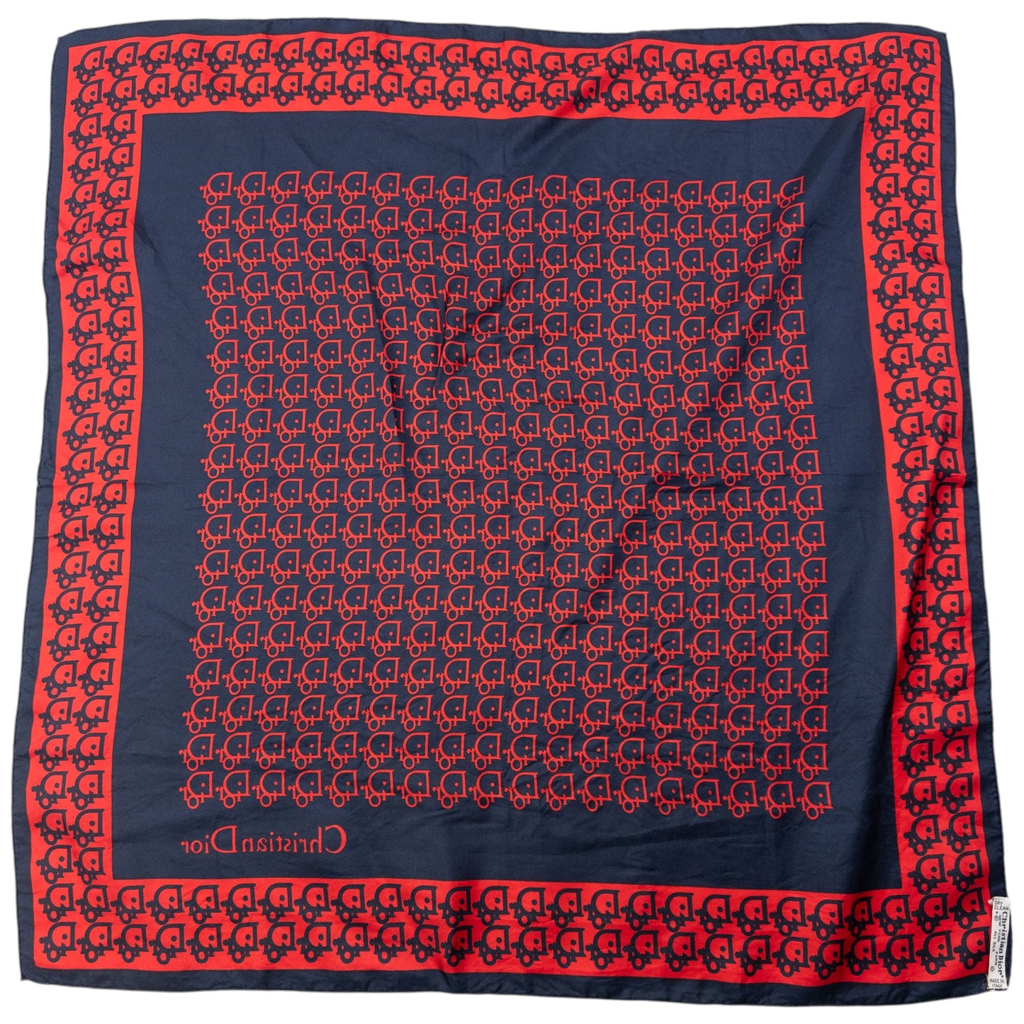 Vintage 80s Dior Monogram Silk Scarf | O/S, Red and Navy