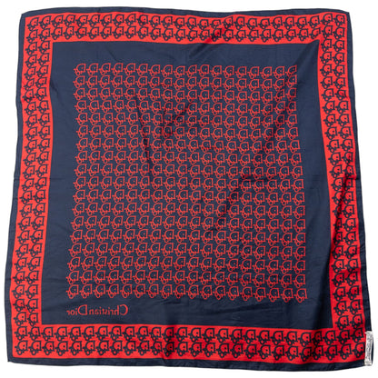 Vintage 80s Dior Monogram Silk Scarf | O/S, Red and Navy
