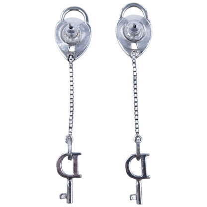 Vintage Dior Silver Heart Lock & Key Earrings
