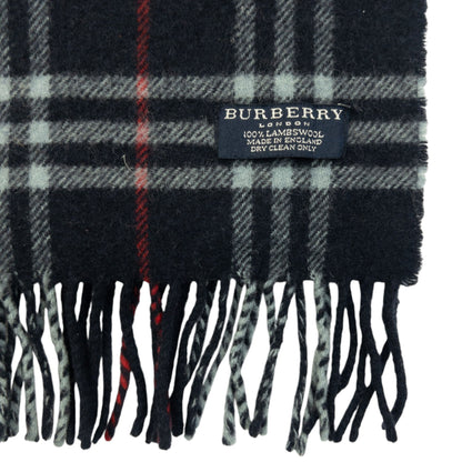 Vintage 2000s Burberry Nova Check Lambswool Tassel Scarf | O/S, Navy