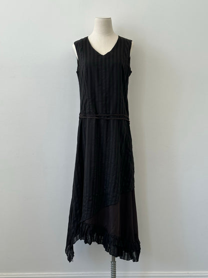 Vintage 1990s Asymmetric Tie Belt Floor Length Dress - M