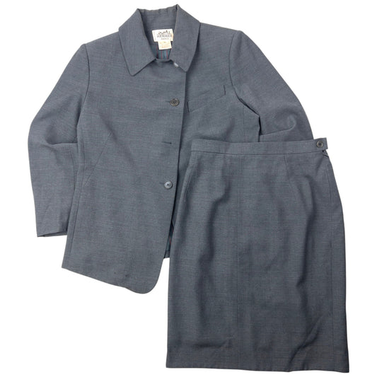 Vintage 80s Hermès Jacket & Skirt Suit Set Womens Size L | Large, Grey