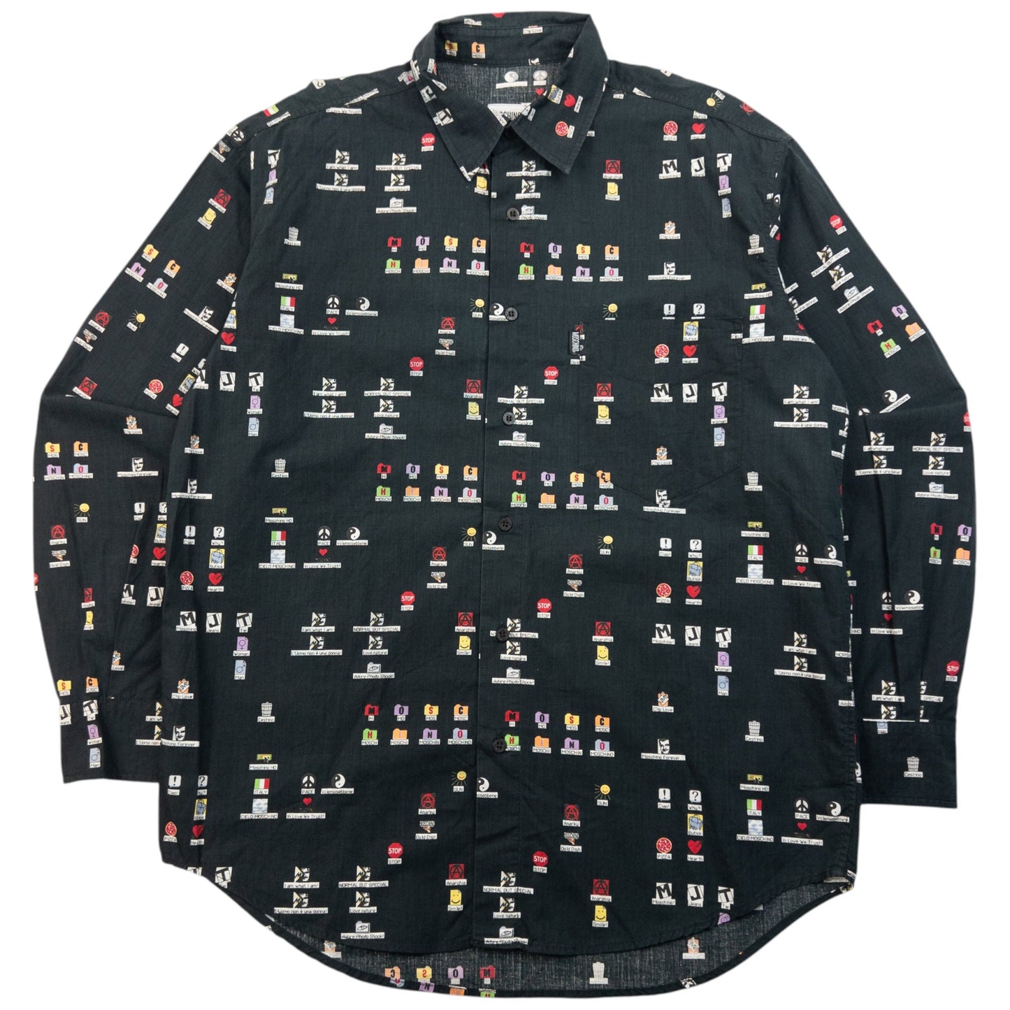 Vintage 90s Moschino Jeans Desktop Icon Long Sleeve Button Up Shirt Size M | Medium, Black