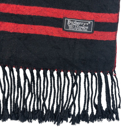 Vintage 90s Burberry Monogram Checkered Cashmere Tassel Scarf | O/S, Black