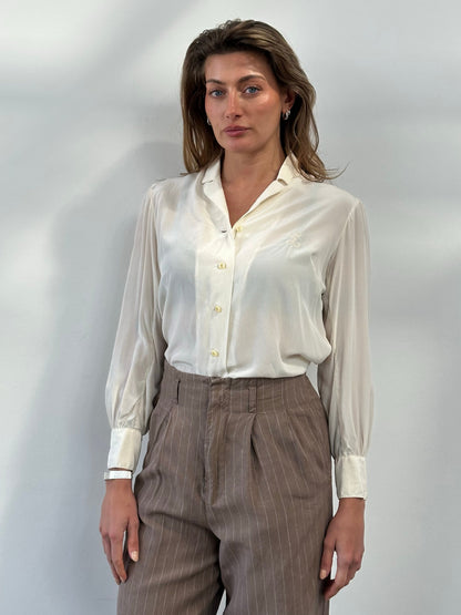 Vintage 1990s Pure Silk Embroidery Shirt - S