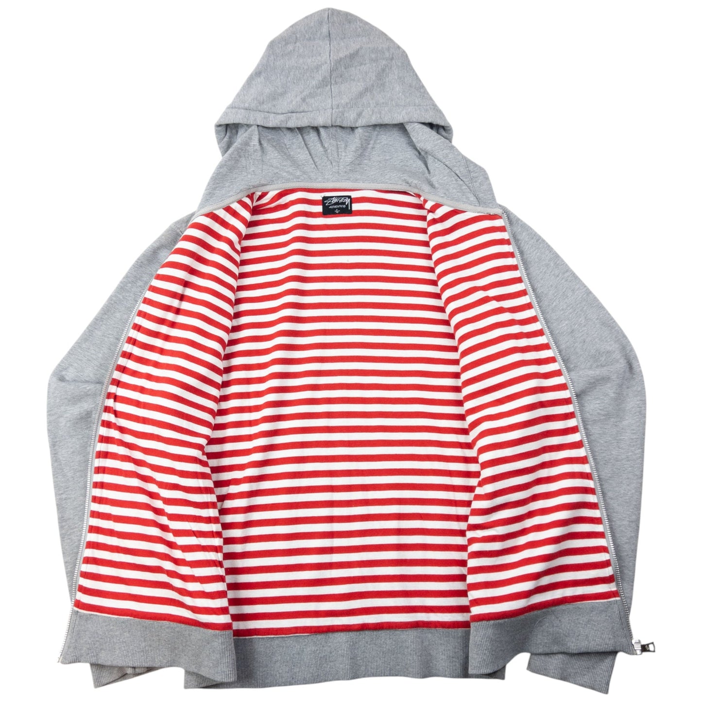 Vintage 2000s Stussy Troops Stripe Lined Zip Up Hoodie Size M | Medium, Grey
