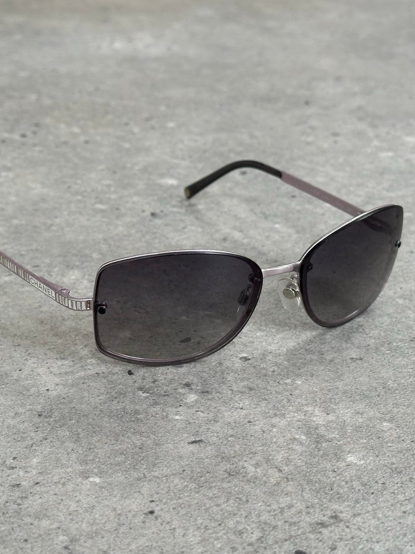 Chanel 2000s Rimless Crystal Bar Rectangle Sunglasses