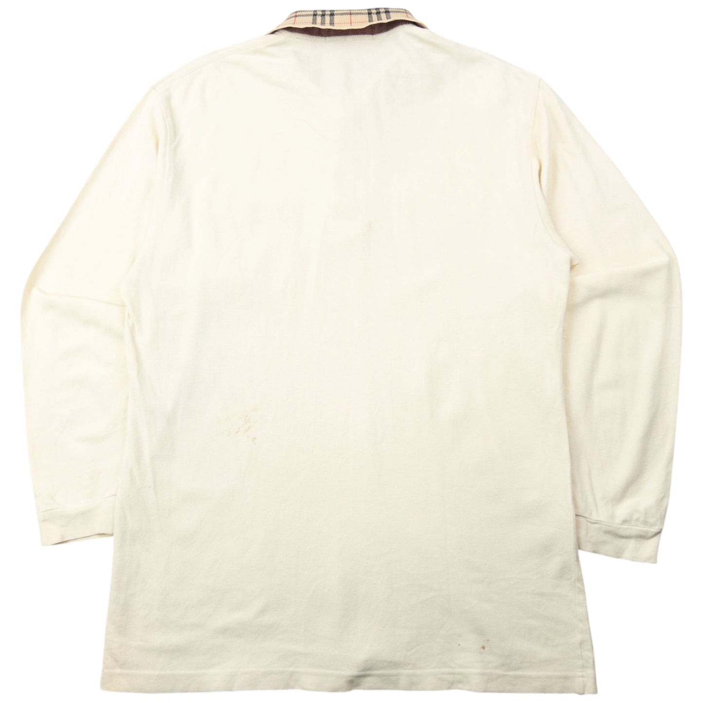 Vintage 90s Burberry Nova Check Collar Long Sleeve Polo Shirt Size M | Medium, Cream
