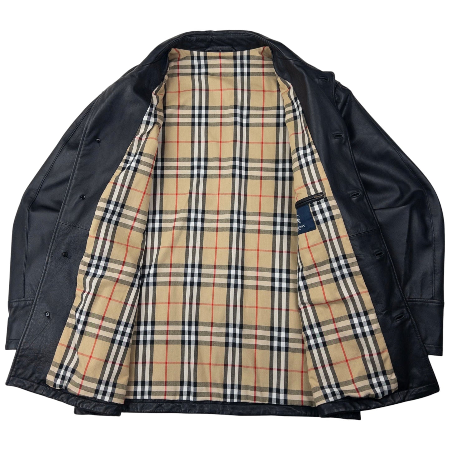 Vintage Burberry Nova Check Lined Leather Jacket Size L