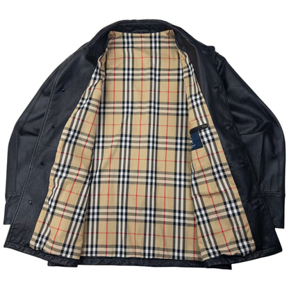 Vintage Burberry Nova Check Lined Leather Jacket Size L