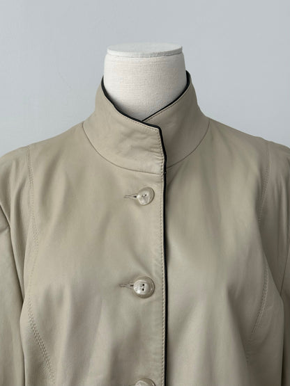 Vintage 1990s High Neck Contrast Leather Jacket - M
