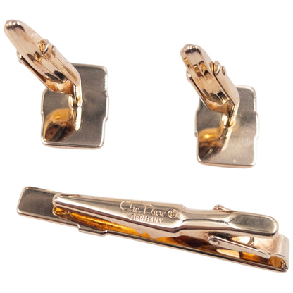 Vintage 90s Dior Embossed Tie Clip & Cufflinks | O/S, Gold