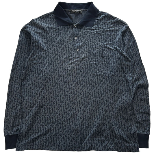Vintage YSL Yves Saint Laurent Monogram Long Sleeve Polo Shirt Size M