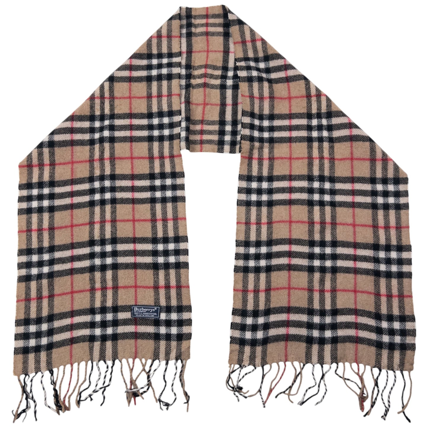 Vintage Burberry Nova Check Lambswool Tassel Scarf