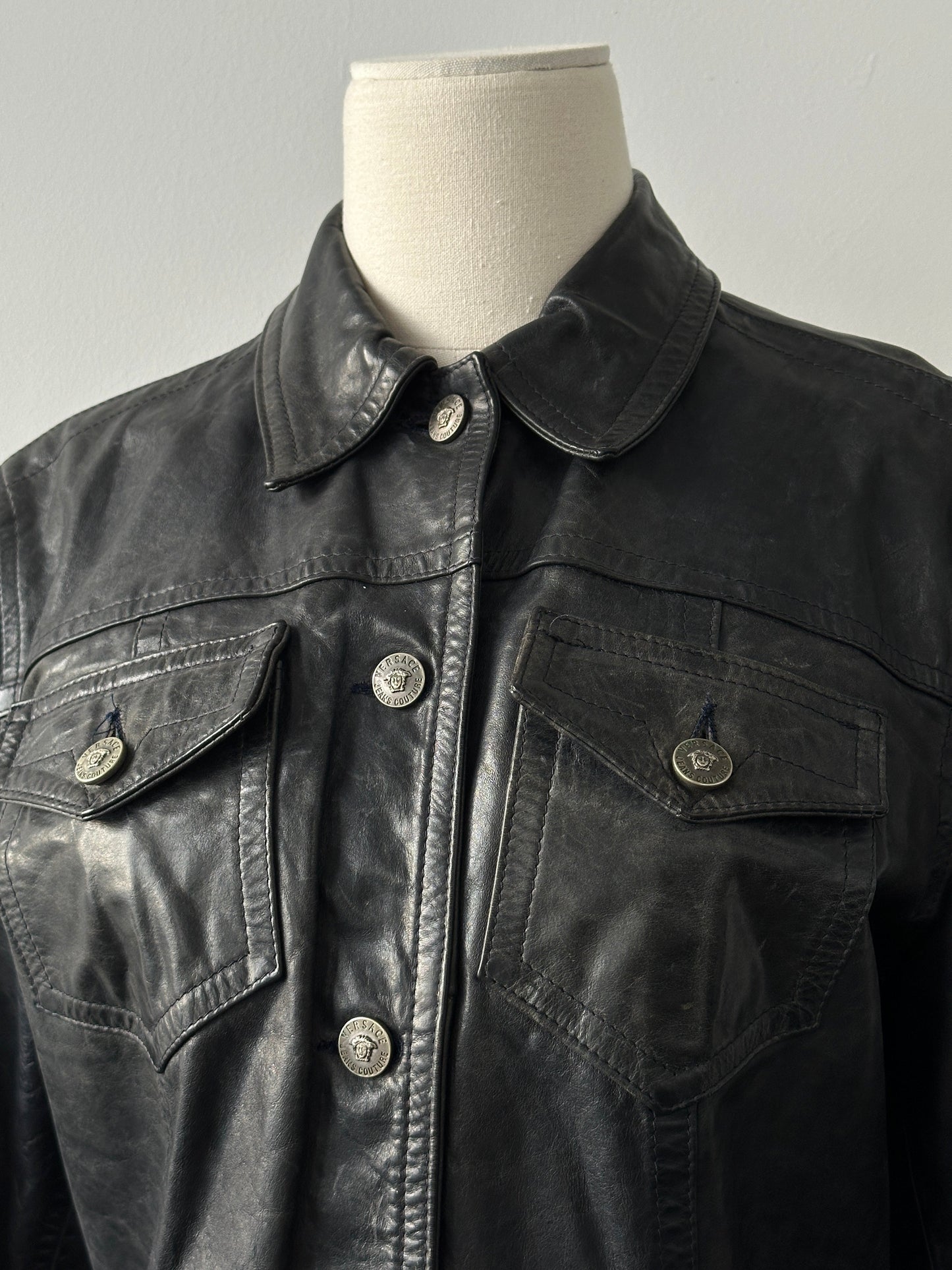 Versace Jeans Couture 2000s Bespoke Button Leather Jacket - S-M
