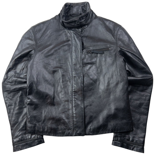 Vintage 90s Armani Jeans Leather Jacket Womens Size M | Medium, Black