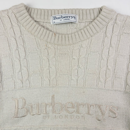 Vintage Burberry Embroidered Cable Knit Jumper Womens Size M