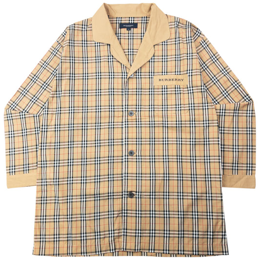 Vintage 2000s Burberry Nova Check Long Sleeve Button Up Pyjama Shirt Size L | Large, Beige