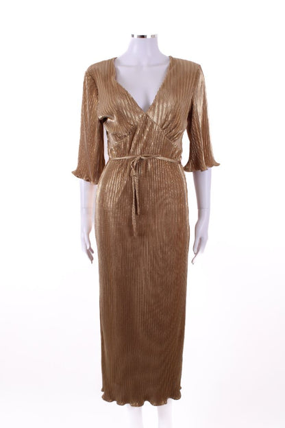 Never Fully Dressed Plisse Midi Dress Gold S | Default Title, Gold