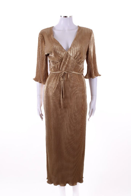 Never Fully Dressed Plisse Midi Dress Gold S | Default Title, Gold