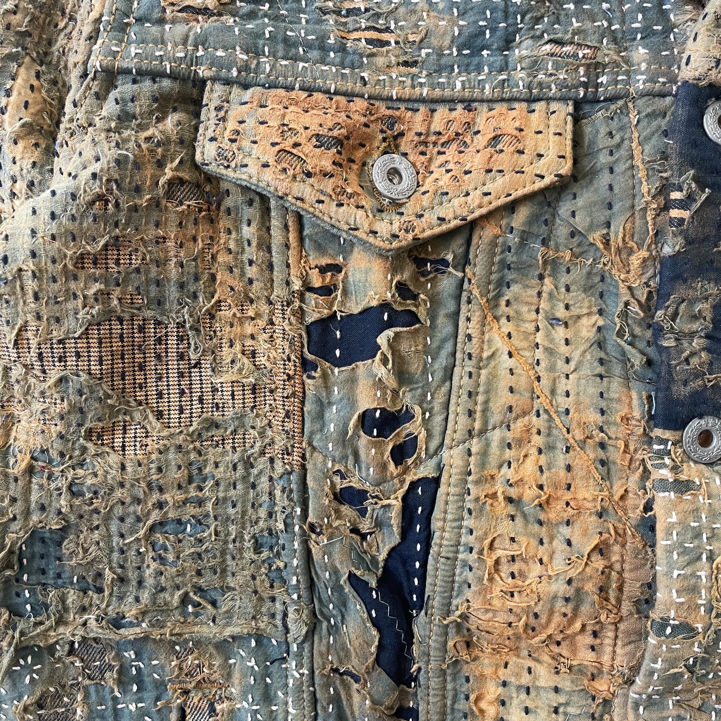 Boro Sashiko Distressed Denim Trucker Jacket - XL