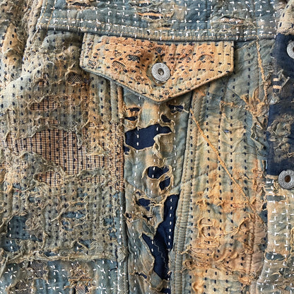 Boro Sashiko Distressed Denim Trucker Jacket - XL