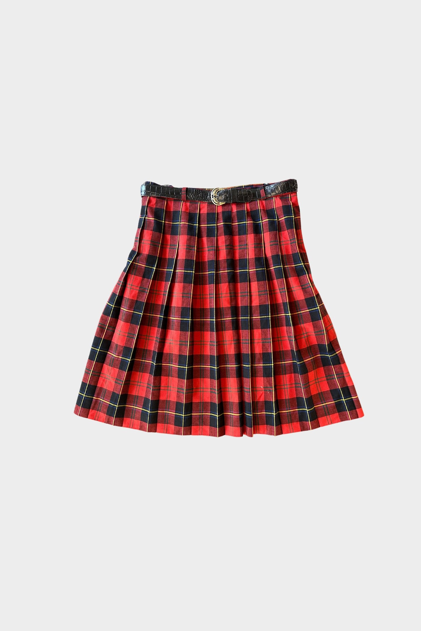 Vintage Tartan Red Pleated Skirt