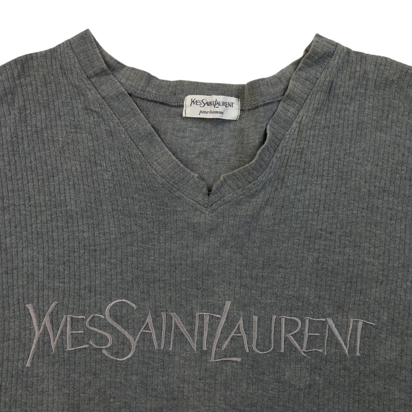 Vintage 2000s YSL Yves Saint Laurent Embroidered T Shirt Size M | Medium, Grey