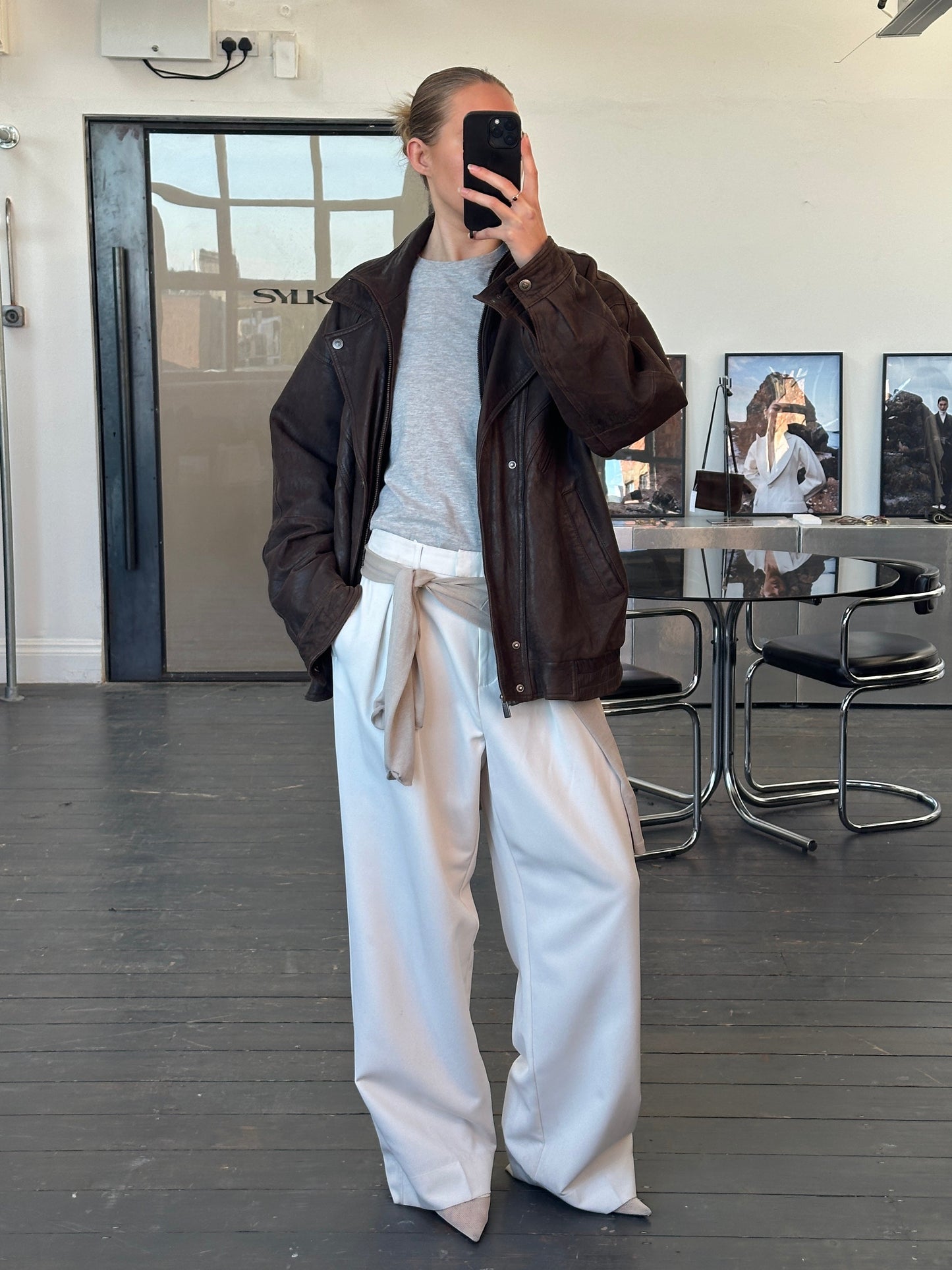 Vintage 1990s High Neck Bomber Leather Jacket - XL