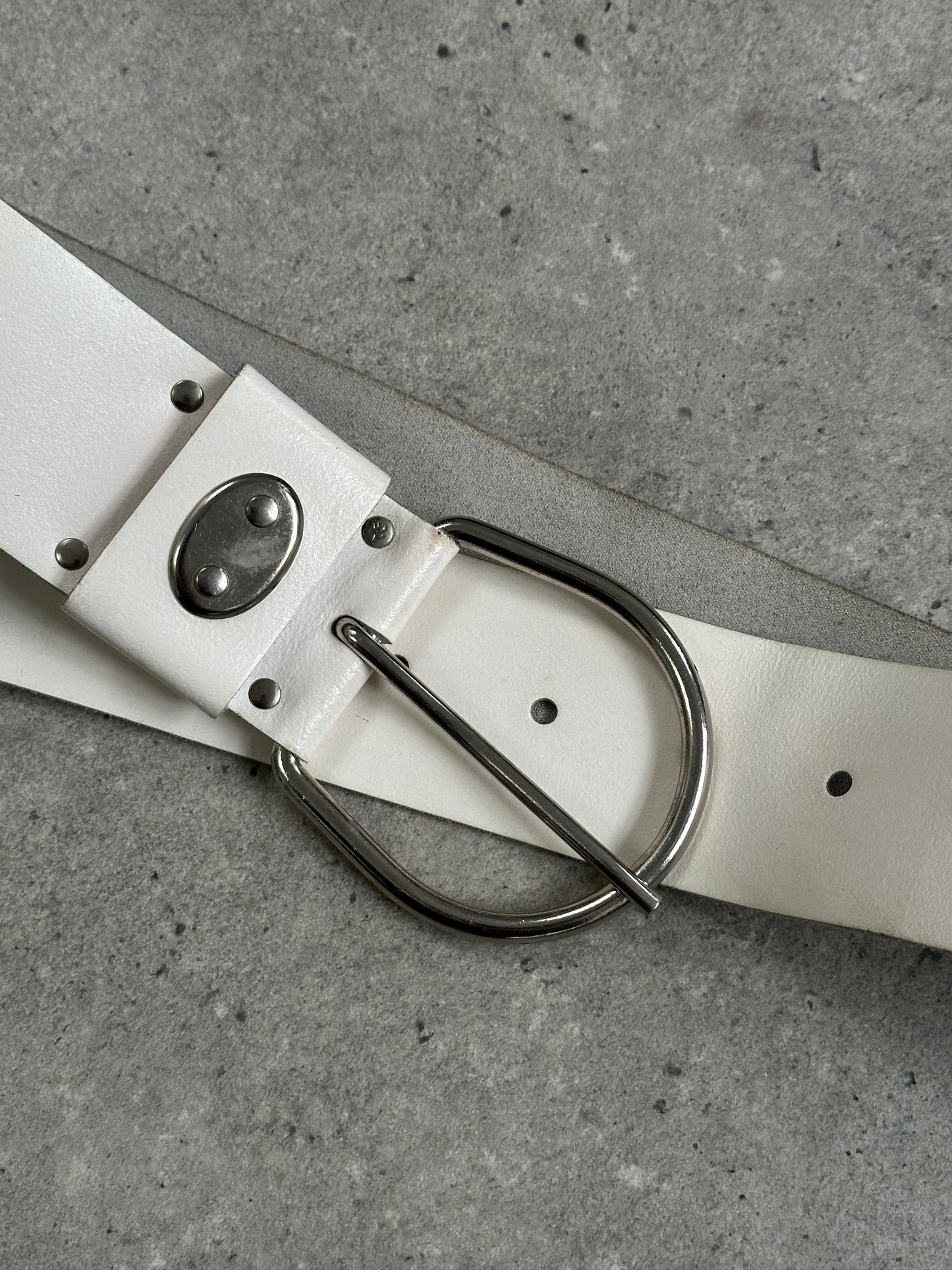 Vintage 1990s Chrome Chunky Leather Belt - W27-34