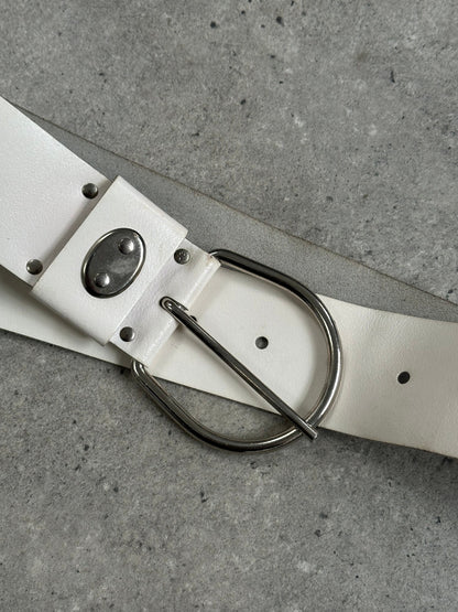 Vintage 1990s Chrome Chunky Leather Belt - W27-34