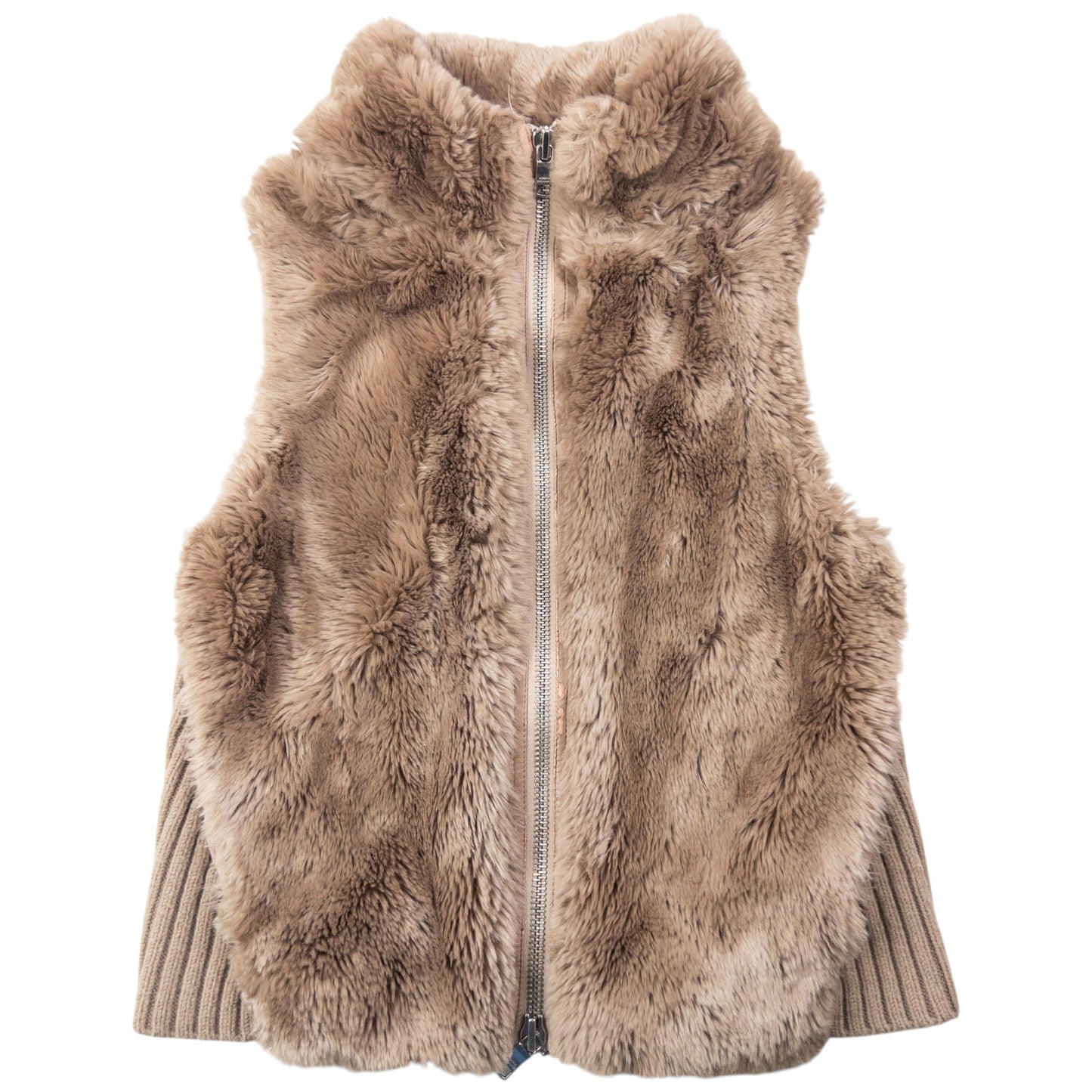 Vintage 2000s Armani Exchange Faux Fur Ribbed Knit Gilet Womens Size XS | XS, Beige