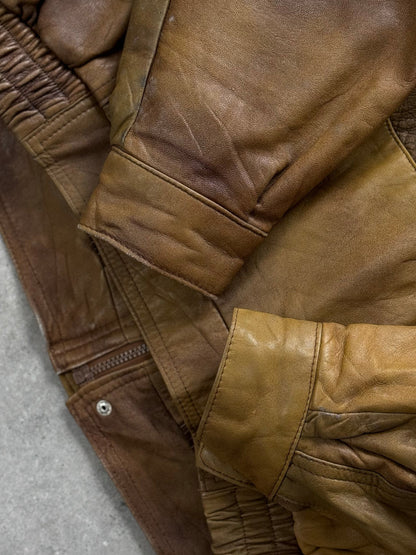 Vintage 1990s high neck leather bomber jacket, size L, classic design with rugged leather and retro style from the Vintage brand.