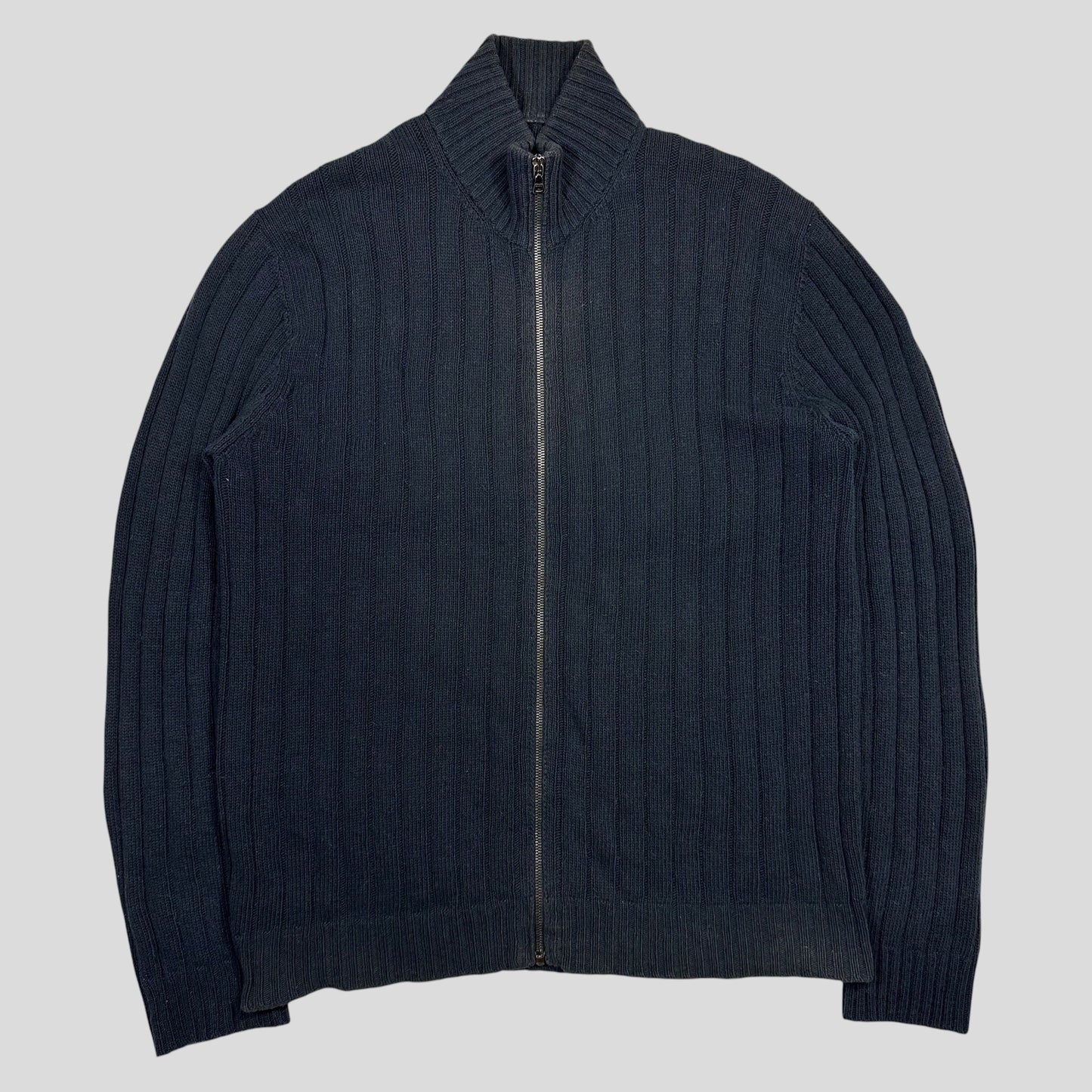 Prada Milano 2009 Ribbed Cotton Textured Navy Cardigan Jacket - L | Default Title, Navy