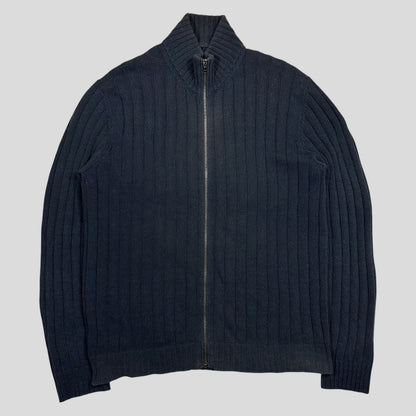 Prada Milano 2009 Ribbed Cotton Textured Navy Cardigan Jacket - L | Default Title, Navy