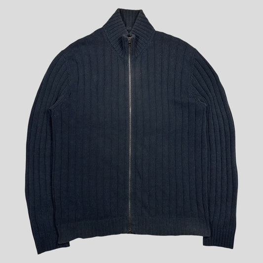Prada Milano 2009 Ribbed Cotton Textured Navy Cardigan Jacket - L | Default Title, Navy