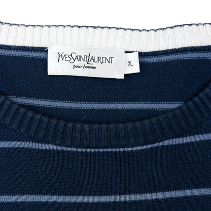 Vintage 2000s YSL Yves Saint Laurent Striped Jumper Size L | Large, Navy