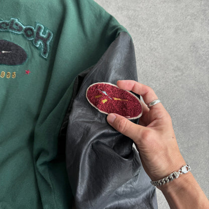 Reebok RARE 1990s heavyweight spellout leather varsity jacket (XL)