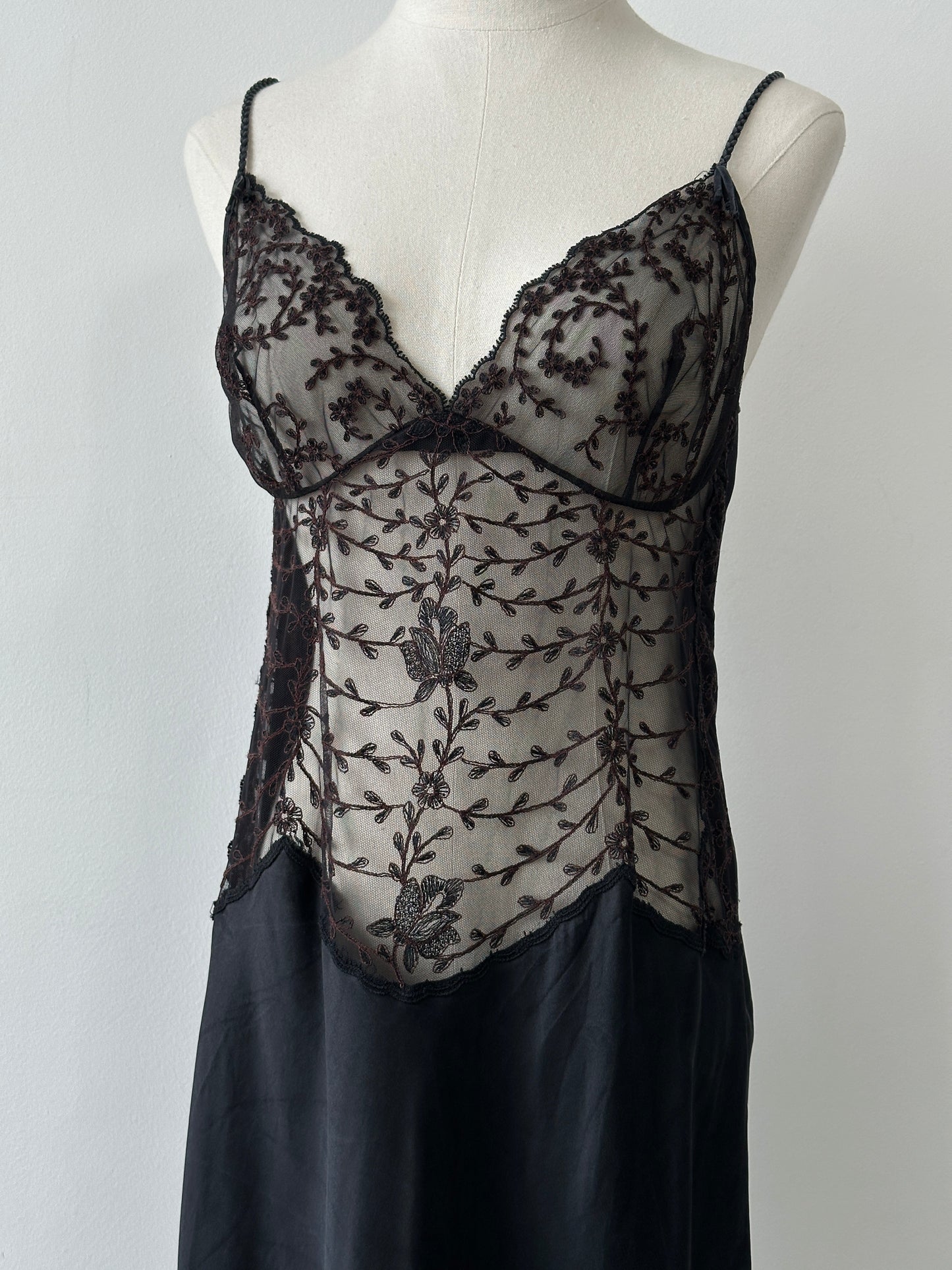 La Perla 2000s Pure Silk Embroidered Lace Midi Slip Dress - M