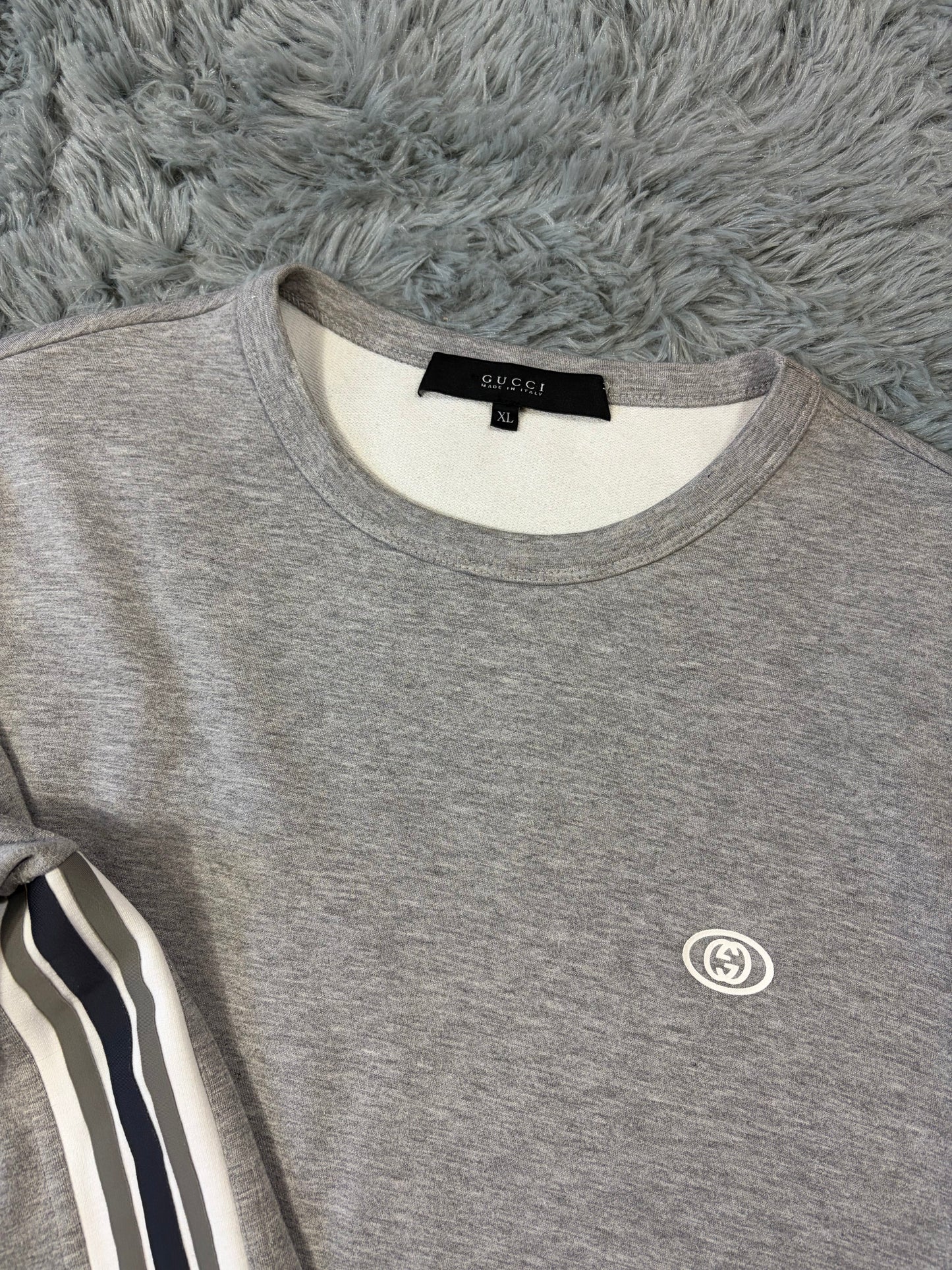 Gucci 2010s Striped Seam Tape GG Logo Sweatshirt - M/L | O/S, Grey