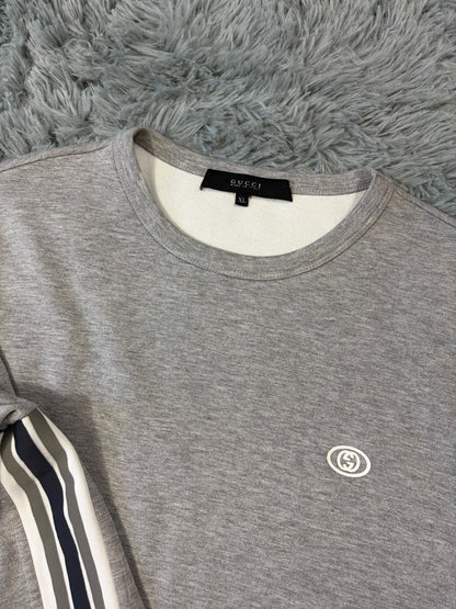 Gucci 2010s Striped Seam Tape GG Logo Sweatshirt - M/L | O/S, Grey