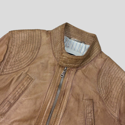 Dolce & Gabanna 2011 Antique Effect Leather Cargo Biker Jacket - M | Default Title, Brown