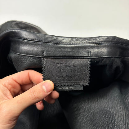 Prada FW99 Calf Leather Moto Long Jacket with Belt Bag - L