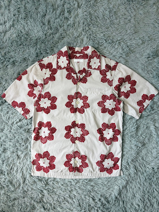 Prada 2016 Floral Logo Print Camp Collar Boxy Shirt - S/M | O/S, Red