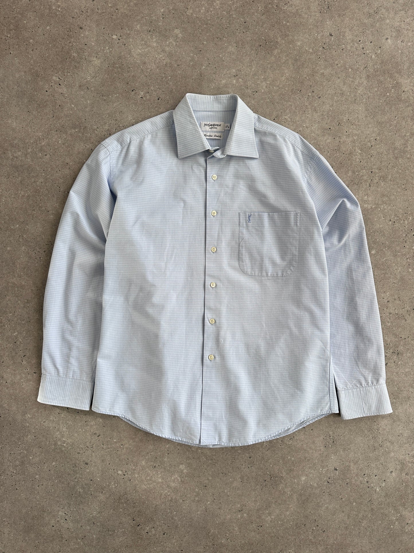 Yves Saint Laurent Pour Homme 1990s Cotton Check Logo Shirt - L