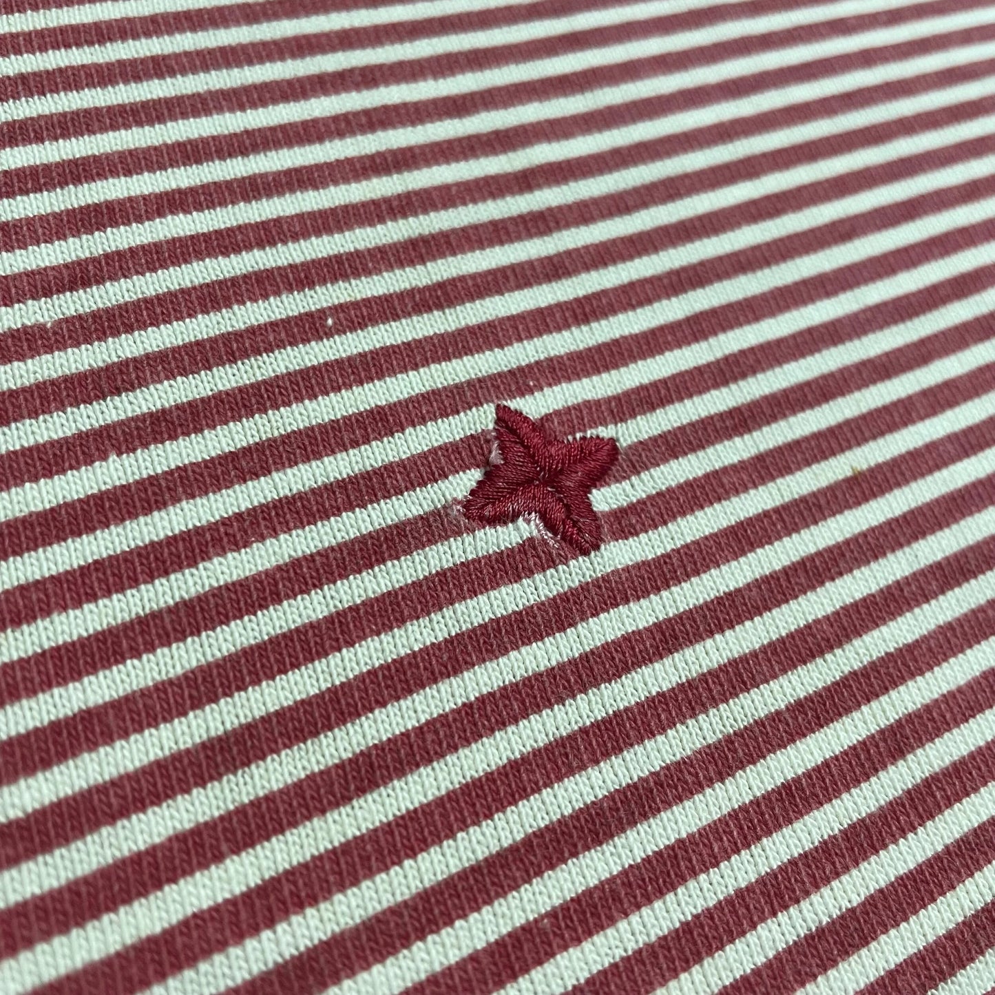 S/S 1987 Crimson Red Striped Box Logo / Mini Compass Breton T-shirt