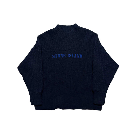 Stone Island Knit Pullover Spell Out Mock Neck Jumper from 90’s