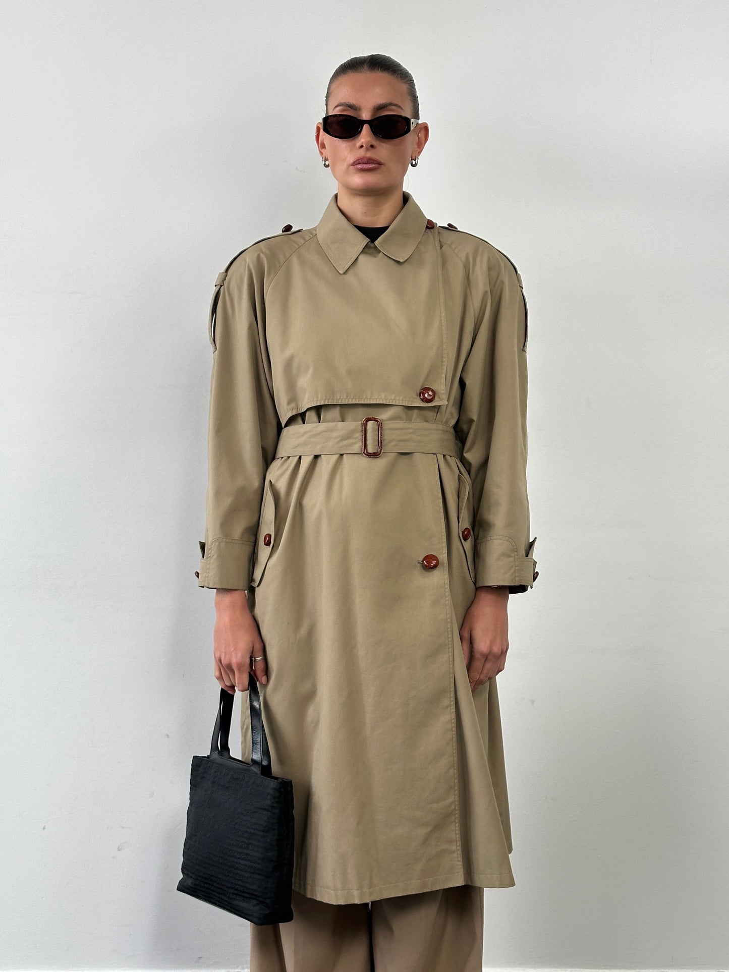 Vintage 1980s Nova Check Belted Trench Coat - M