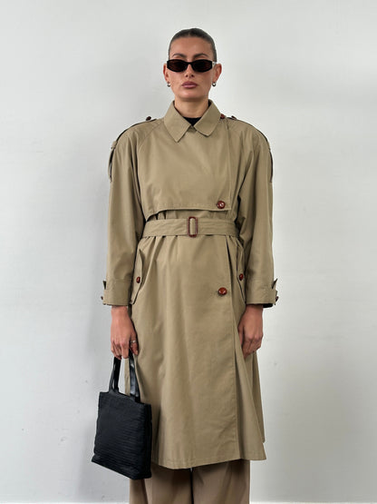 Vintage 1980s Nova Check Belted Trench Coat - M